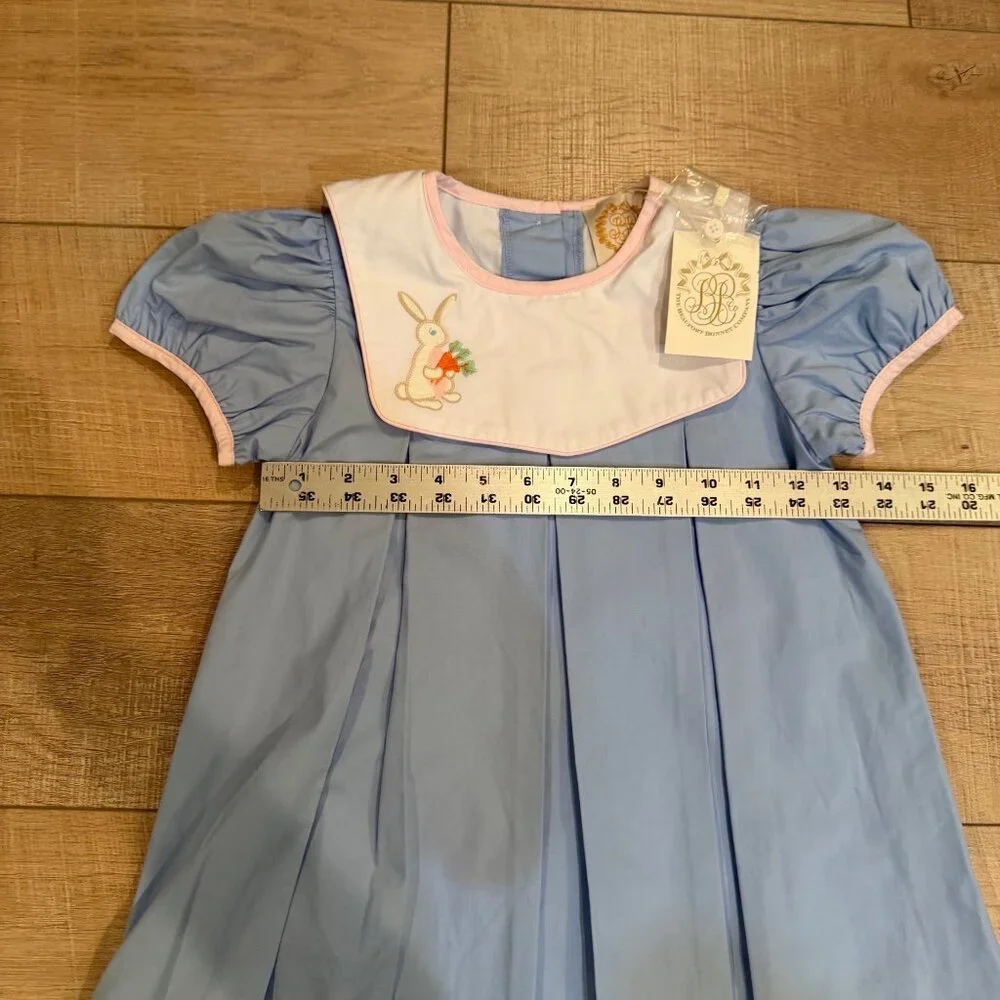 The Beaufort Bonnet Company Blue Dress With Embroidered Easter Bunny Puff Sleeve